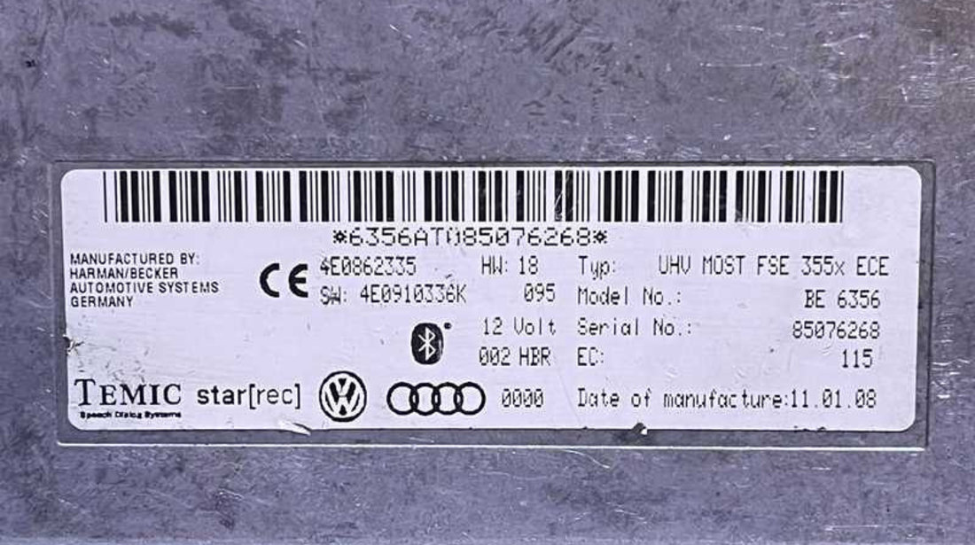 Unitate Modul Calculator Bluetooth Audi A6 C6 2005 - 2011 Cod 4E0862335 4E0910336K