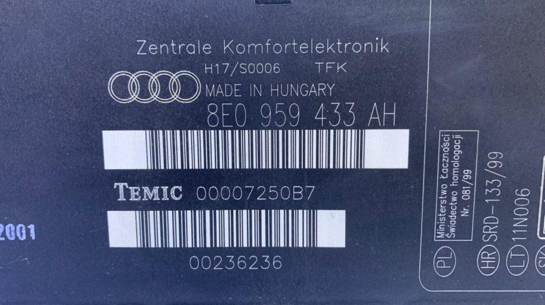 Unitate Modul Calculator Confort Audi A4 B6 2001 - 2005 Cod 8E0959433AH 8E0959433AJ [X3315]