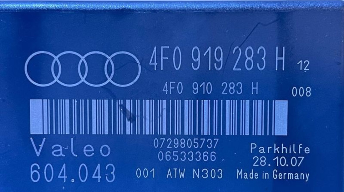 Unitate Modul Calculator Senzori Parcare PDC Parktronic Audi A6 C6 4F 2005 - 2011 Cod 4F0919283H
