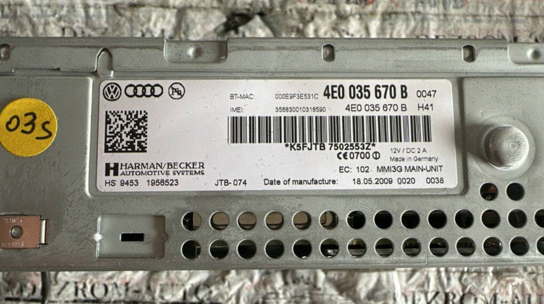 Unitate Multimedia MMI Audi S8 Quattro 2008 - 2010 cod: 4E0035670B