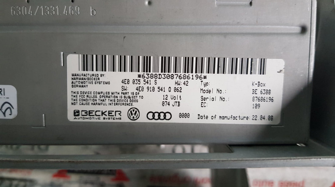 Unitate radio Audi A8 cod 4e0035541s