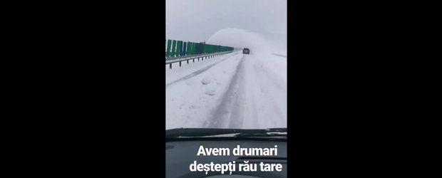 Utilaj de deszapezire, filmat in timp ce arunca zapada pe contrasens. Explicatiile CNAIR