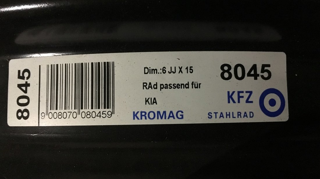 Vând jante tablă Kia 4x114,3-67,10 pe 15”