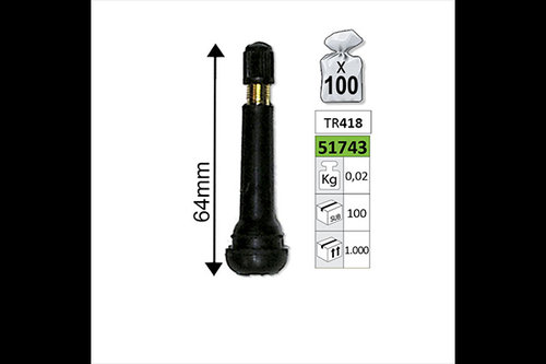 VALVE PENTRU ANVELOPE TR418 64MM - SET 100BUC JBM 51743 JBM