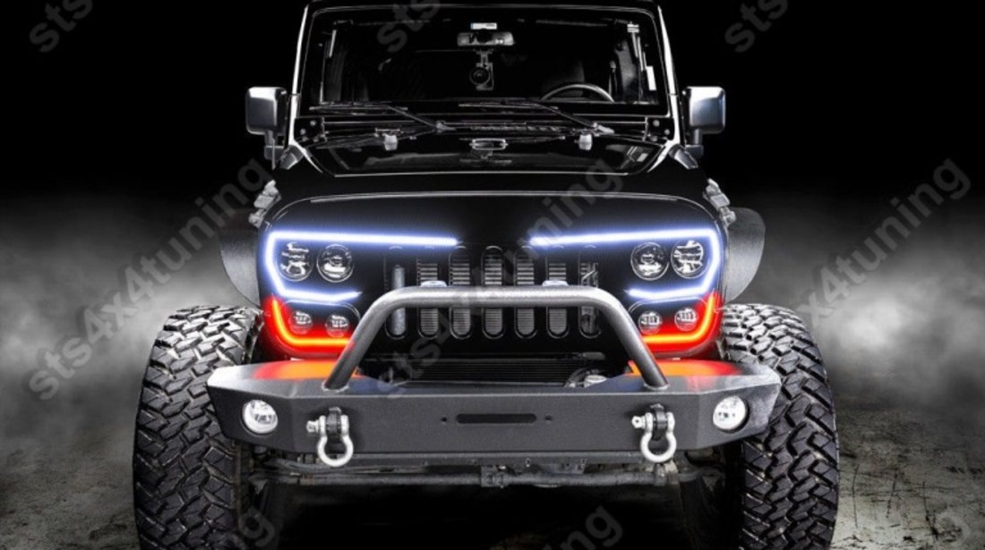 VECTOR STYLE SET GRILA FATA CU DAYLINE SI SEMNALIZARE LED+FARURI+PROIECTOARE WRANGLER JK 2007-2017