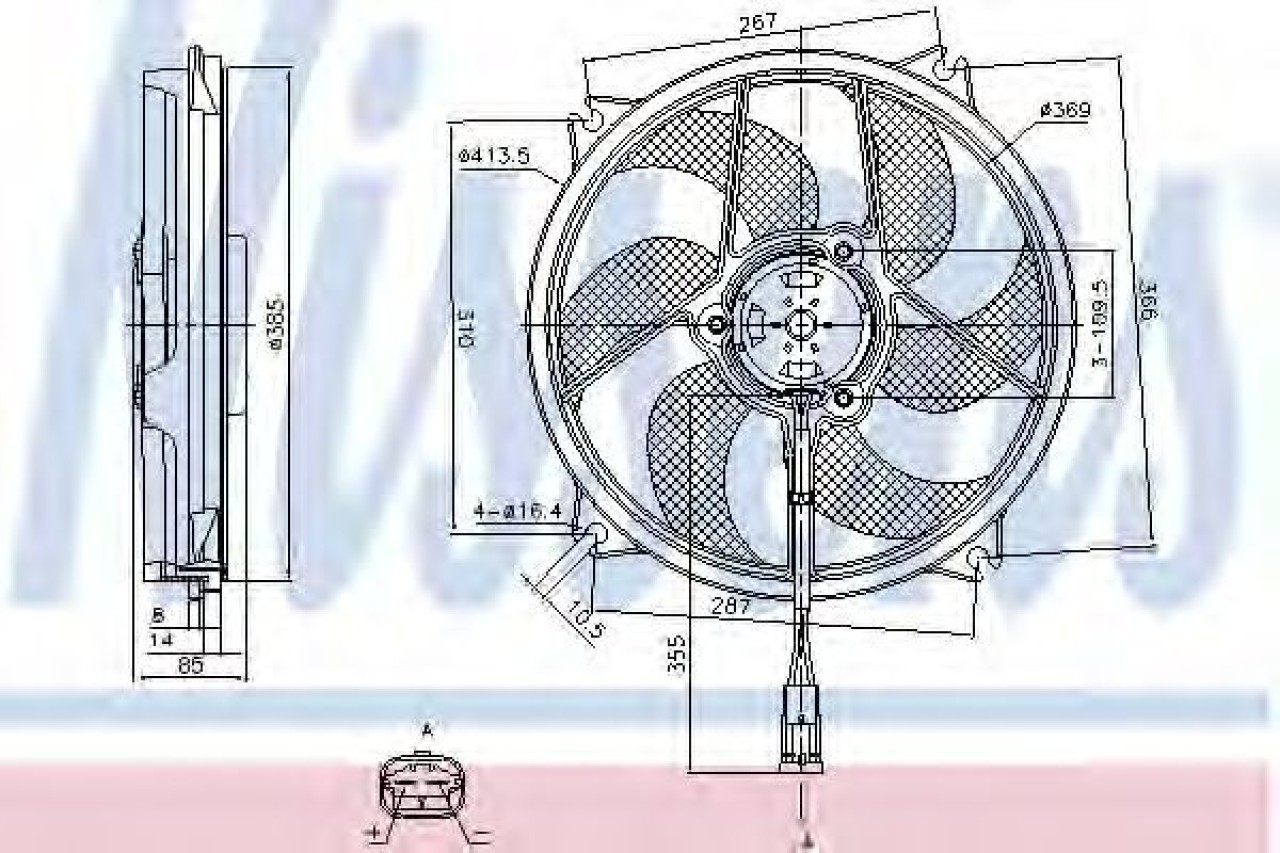 Ventilator, radiator CITROEN C4 I (LC) (2004 - 2011) NISSENS 85561 piesa NOUA
