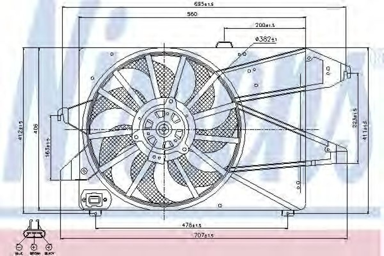 Ventilator, radiator FORD MONDEO III (B5Y) (2000 - 2007) NISSENS 85482 piesa NOUA