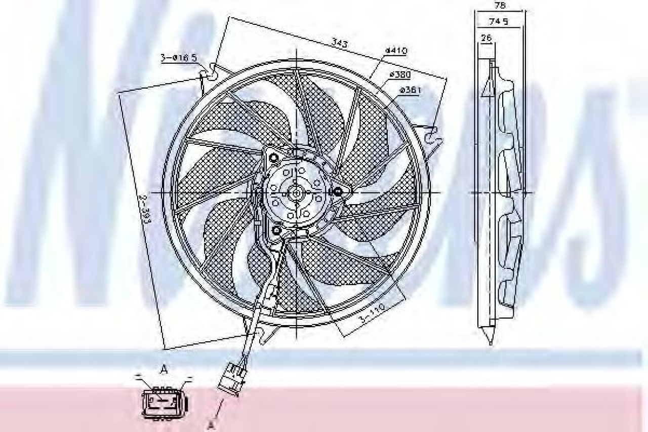 Ventilator, radiator PEUGEOT 206 SW (2E/K) (2002 - 2016) NISSENS 85787 piesa NOUA