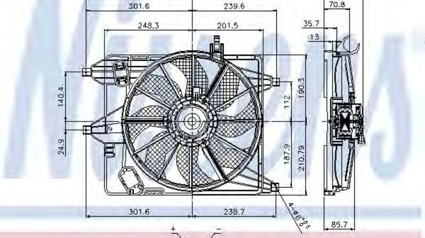 Ventilator, radiator RENAULT KANGOO (KC0/1) (1997 - 2007) NISSENS 85252 piesa NOUA
