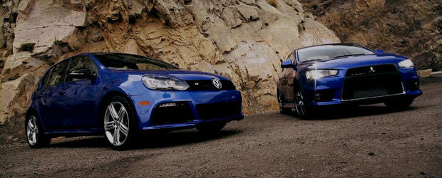 VIDEO: Motor Trend ne propune un super duel intre VW Golf R si Mitsubishi EVO MR