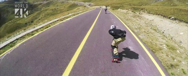 Video spectaculos: La vale cu skateboardul pe soseaua Transalpina