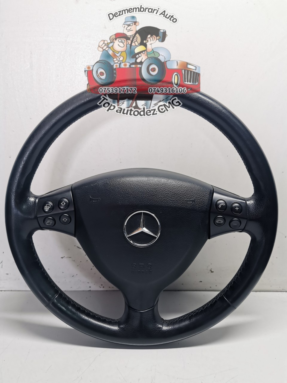 Volan Mercedes A-class W169 imbracat in piele cu comenzi complet cu airbag