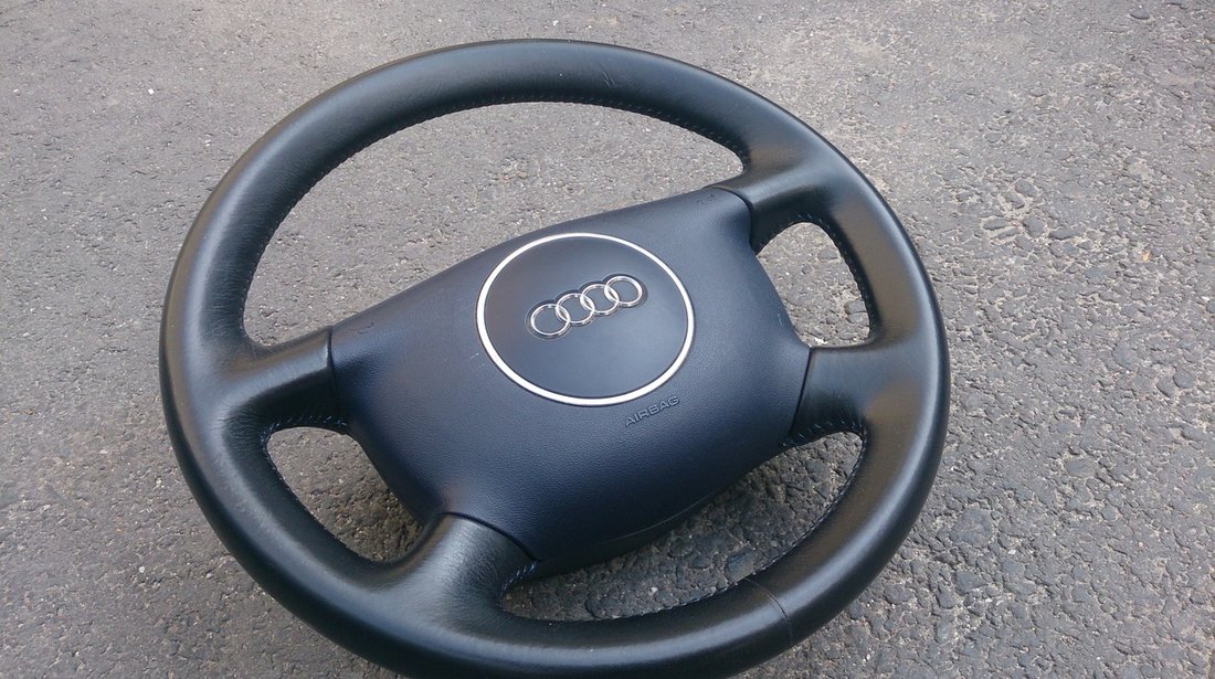 Volan Piele  + Airbag AUDI A2 A3 A4 A6 A8 piele model 4 spite ALBASTRU INCHIS