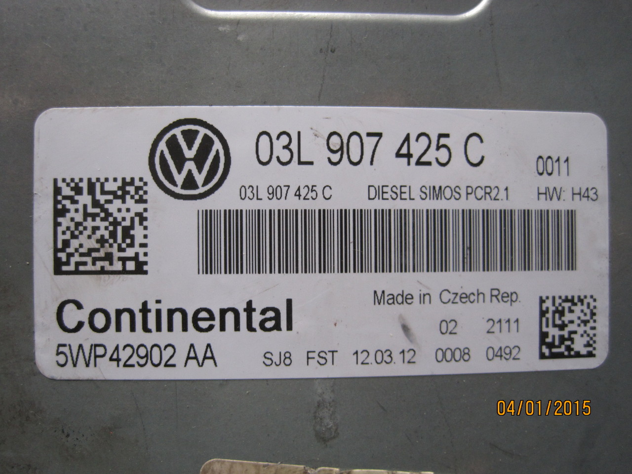 VW Golf 6, Engine control unit, ECU - 03L 907 425 C