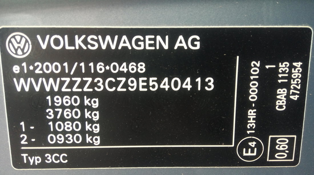 VW Passat CC 2.0TDI 140CP DPF E5 cod CBA 2008