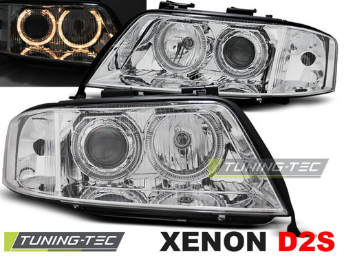 XENON Faruri ANGEL EYES Crom look compatibila AUDI A6 05.97-09.99