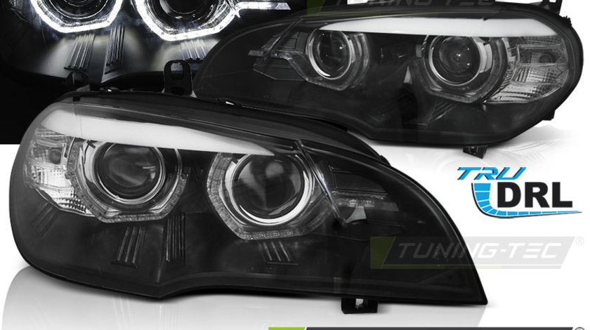 XENON Faruri ANGEL EYES LED DRL BLACK compatibila BMW X5 E70 07-10
