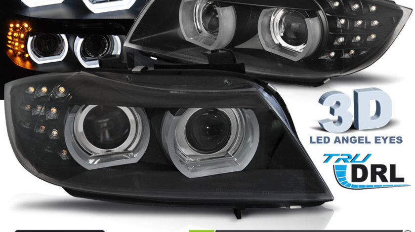 XENON Faruri ANGEL EYES LED DRL BLACK compatibila BMW E90/E91 09-11