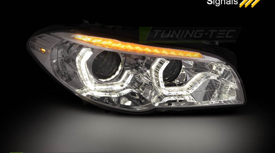 XENON Faruri ANGEL EYES LED DRL Crom look SEQ compatibila BMW F10/F11 10-13