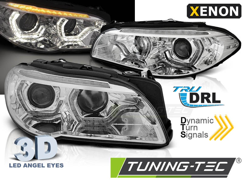 XENON Faruri ANGEL EYES LED DRL Crom look SEQ compatibila BMW F10/F11 10-13