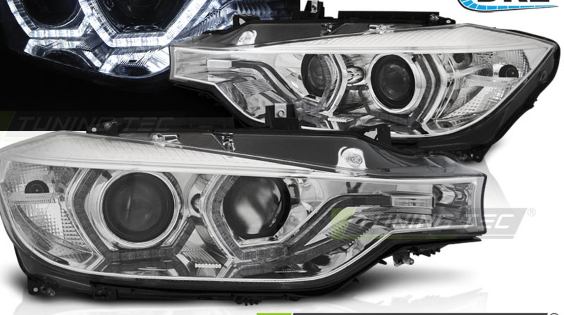 XENON Faruri ANGEL EYES LED DRL Crom look compatibila BMW F30/F31 10.11 - 05.15