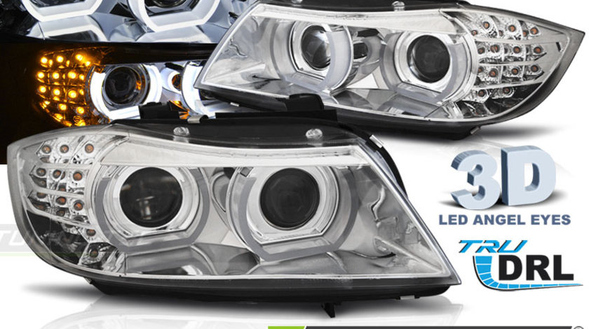 XENON Faruri LED DRL Crom look AFS compatibila BMW E90/E91 09-11