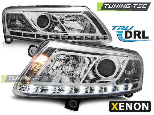 XENON Faruri TRUE DRL Crom look compatibila AUDI A6 C6 04.04-08