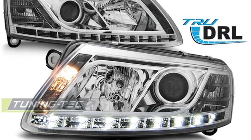 XENON Faruri TRUE DRL Crom look compatibila AUDI A6 C6 04.04-08