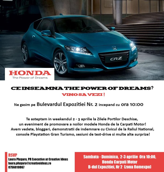 Zilele portilor deschise la Honda - 2 si 3 aprilie, bd Expozitiei, Bucuresti